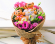 Teddy Bear for Gift - Teddy Bear, Chocolate & Flowers in a Bouquet