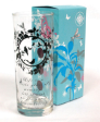 4 x Decorative Print Tall Drinking Glass With Box (A07)