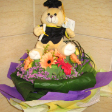 Graduation Floral Arrangements - 8 inches graduation bear (light brown) with 10 Gerbera bouquet