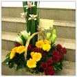 Floral Basket Arrangements with 5 Madonna Lilies, 10 Gerberas & 12 Roses