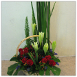 Floral Basket Arrangements with 5 Madonna Lilies & 12 Roses