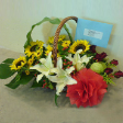 Floral Basket Arrangements with 5 Sunflower, 2 Lilies & 6 Roses