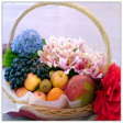 Fruit Basket Floral Arrangement with 1 Hydrangea & 5 Lilies (fruit as seen in photo)