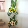 Congratulatory Floral Arrangement with 3 Sunflowers, 3 Mum flowers, 20 Gerberas & 10 Tuberoses