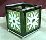 JH GREEN FLOWER GLASS CANDLE HOLDER (S)